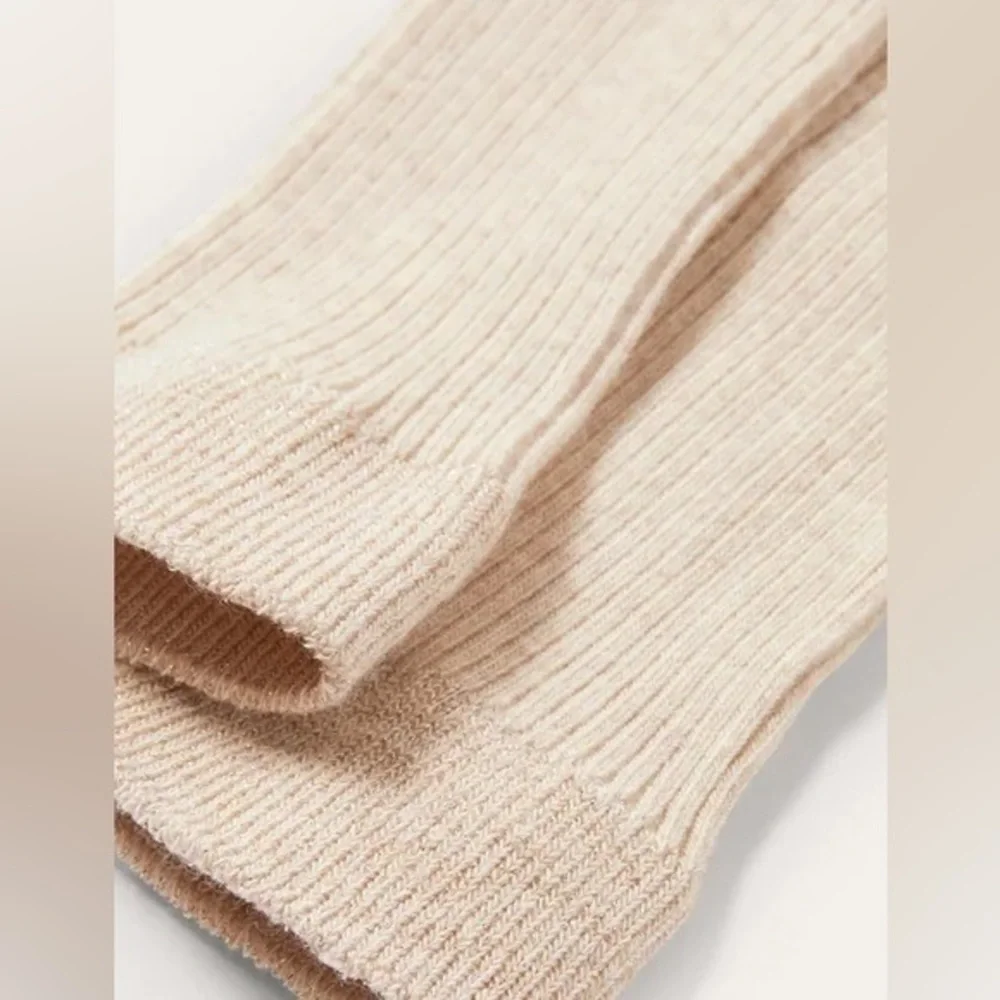 Mini Boden Girls Ribbed Footless Tights Oatmeal Gold Trim Size 11-12